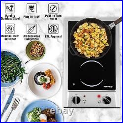 12 Inch 110V-120V Portable Cooktop Ceramic Glass. 2 Burner Electric Cooktop