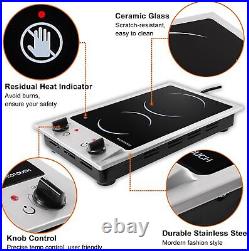 12 Inch 110V-120V Portable Cooktop Ceramic Glass. 2 Burner Electric Cooktop