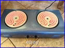 Ajax Portable Dual Electric Stove Ceramic Burners Blue Vintage Works Great