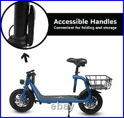 BLUE SPORTS E SCOOTER WithSEAT FOLDABLE ELECTRIC MOPED BIKE ADULT COMMUTE NEW USA