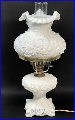 Fenton Glossy White Milk Glass POPPY Hurricane Table Lamp 18 in