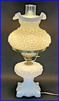 Fenton Glossy White Milk Glass POPPY Hurricane Table Lamp 18 in