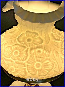 Fenton Glossy White Milk Glass POPPY Hurricane Table Lamp 18 in