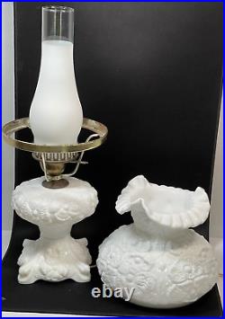 Fenton Glossy White Milk Glass POPPY Hurricane Table Lamp 18 in