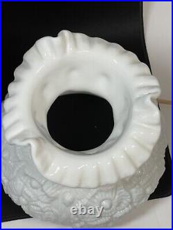 Fenton Glossy White Milk Glass POPPY Hurricane Table Lamp 18 in