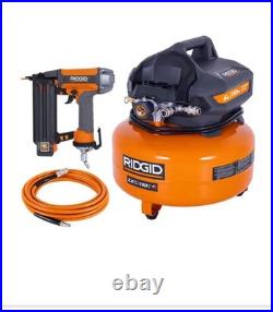 RIDGID 6 Gal. 150 PSI Portable Electric Oil-Free Air Compressor with Hose & Nailer