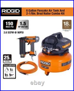 RIDGID 6 Gal. 150 PSI Portable Electric Oil-Free Air Compressor with Hose & Nailer
