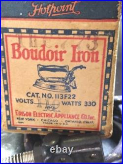 Rare Antique ELECTRIC EDISON APPLIANCE Co. USA HOTPOINT Travel Iron CAT #113F22