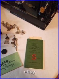 Vintage 1948 Singer Portable Electric Sewing Machine 221-1 Withextras