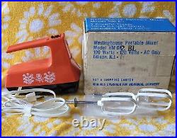 Vintage Funky Orange Westinghouse Portable Handheld Blender Mixer HM02BL with BOX