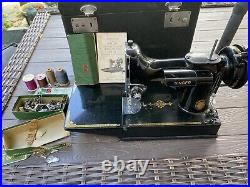 Vintage Singer Portable Electric Sewing Machine 221-1 with Instructions Cabinet