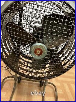 Vintage WESTINGHOUSE Floor Fan standing industrial metal portable blade cage 50s