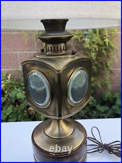 Vtg Industrial Steampunk 32 Table Lamp Railroad Glass Pane Underwriters Lab USA