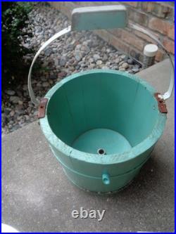 Vtg Proctor Silex Electric Ice Cream Freezer Maker TEAL BLUE WOOD BUCKET Works