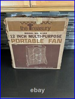 Vtg The Treasury Portable Electric Metal Fan S-122 Speed 2 In Original Box Stand